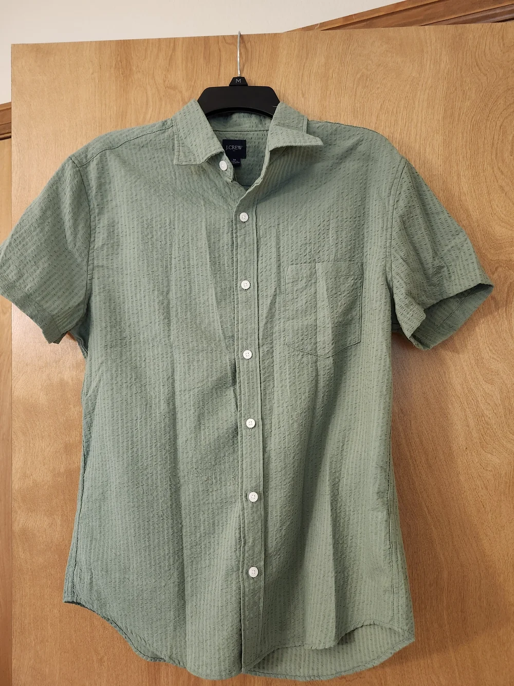 J. Crew Short-Sleeve Textured Button-Down Shirt in Sage